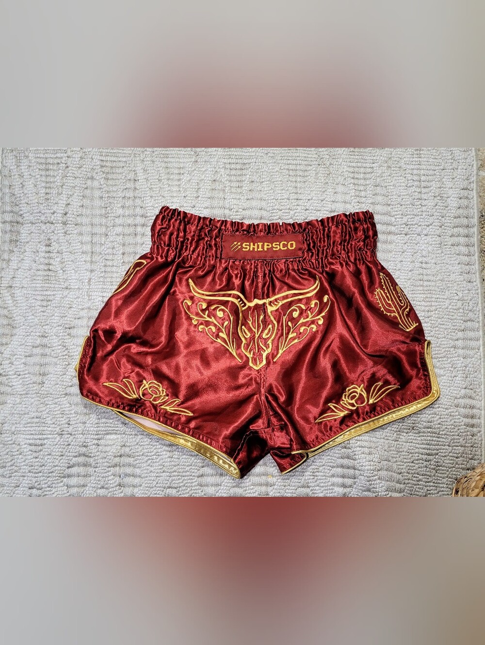 Los Vaqueros Maroon & Gold Athletic Muay Thai Boxing Shorts